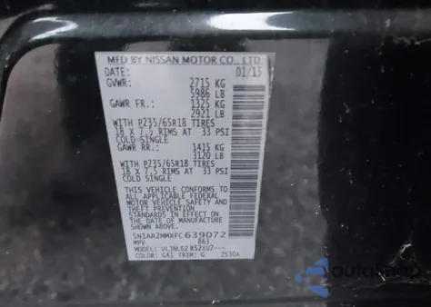 2015 Nissan Pathfinder Sv from USA, damaged, VIN 5N1AR2MMXFC639072